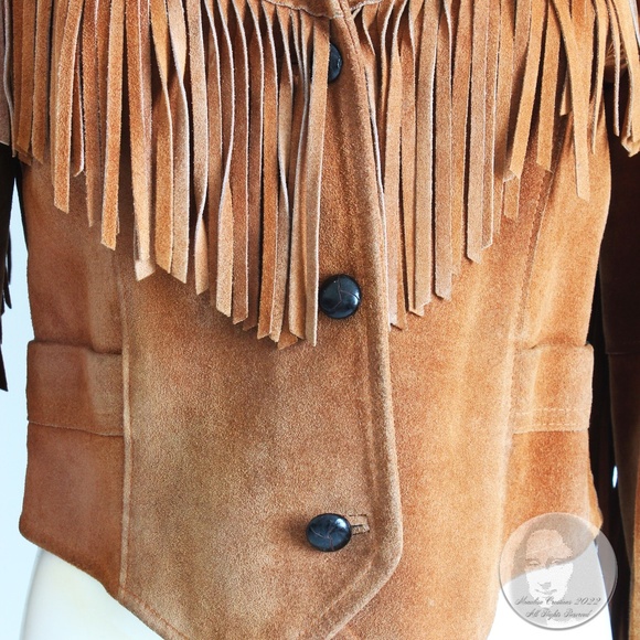 Vintage Fringe Jacket Cropped Distressed Suede Leather Ms Pioneer Pioneer Wear - Picture 11 of 12